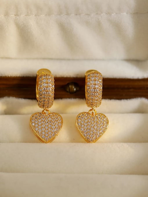 18K gold [Ear buckle] Brass Rhinestone Heart Minimalist Huggie Earring